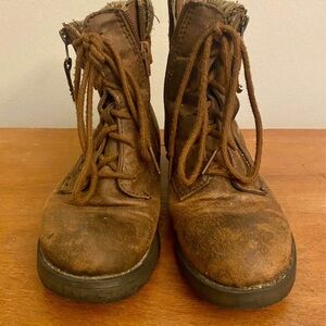 Faded Glory Brown Faux Leather Lace Up Combat Boots w/ Knitted Cuff, Women’s 6.5